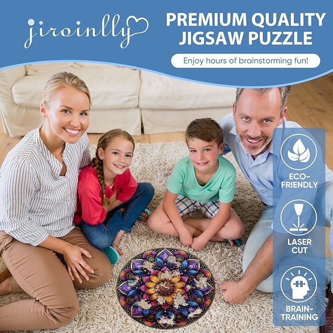 Jiroinlly Wooden Puzzles for Adults, Mandala Jigsaw Puzzles 200 Piece, Unique Shapes Family Reunion Puzzle, Exquisite Packaging, Best Gift for Adults and Kids, Family Game, 11.2x11.2 in