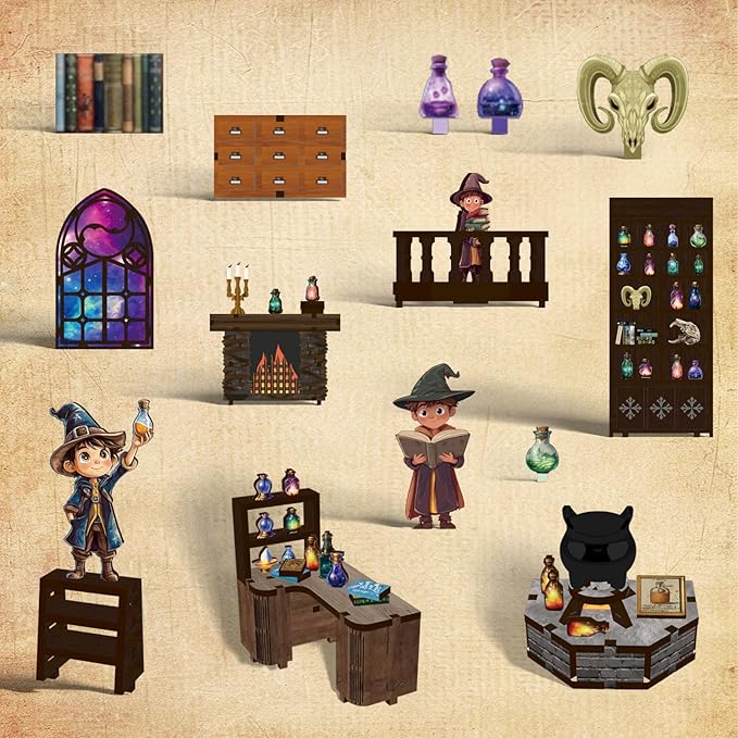 Book Nook Kit - DIY Miniature Dolls House Kit with Furniture and LED Light, 3D Puzzle Wooden Art Bookends, Model Kits for for Adults and Teens (Potion Master)