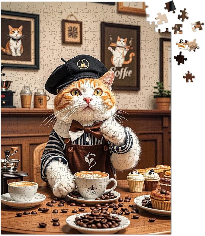500 Pieces Jigsaw Puzzles for Adults and Teens and Kids Family Happy Gift Idea Cats Selfie (Cat Barista)