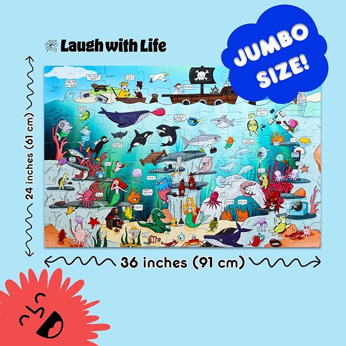 Under The Sea Joke Puzzle – 72pcs Underwater-Themed Kids Puzzle, Festive Extra Large Floor Puzzles for Kids Ages 5+, Fun Childrens Puzzles & Toddler Educational Toys in 24" x 36" Size