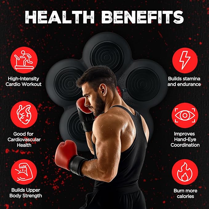 Music Boxing Machine - Bluetooth Wall Punching Pad with LED, Fun Training Equipment for Kids & Adults, Home Boxing Wall Punching Pad with Gloves, for All Ages - Ideal Present by RedRoko