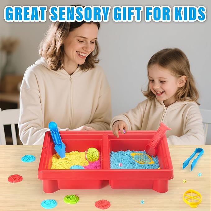 Carolart Sensory Table with Sands, Sand & Water Play Table for Kids，Indoor and Outdoor Activity Table, Sensory Bin Toys for Toddlers 3 4 5 6 7，17x11.5x10.2 Inches