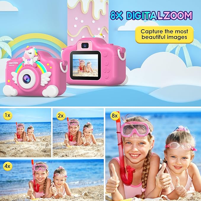 Unicorn Camera for Girls Boys with Cartoon Silicone Cover, Digital Mini Toddler Camera Toys for 3 4 5 6 7 8 9 10 11 12 Year Old Kids Birthday Chirstmas Gifts - Personal Video Players (Unicorn Pink)