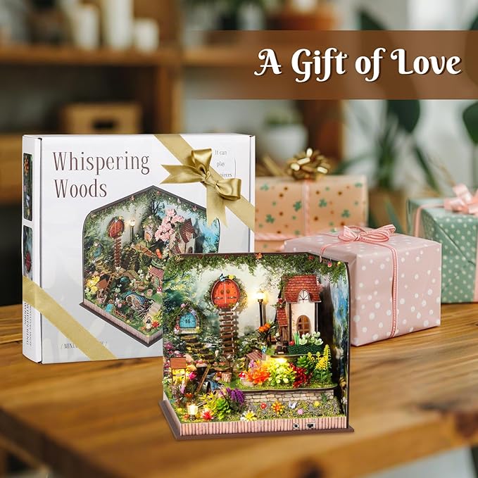 DIY Miniature Dollhouse Kit, Forest Miniature House Kits for Adults, Mini Model Building Sets with Furniture and Flowers, Wooden House Kit Decoration Gift for Birthday