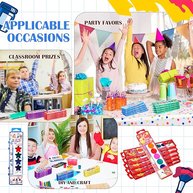 12 Packs Halloween Watercolor Paint Set for Kids 8-Color Washable Watercolor Paint Bulk with Paintbrush for Preschool Classroom Painting Favors Back to School Gifts Halloween Party Supplies