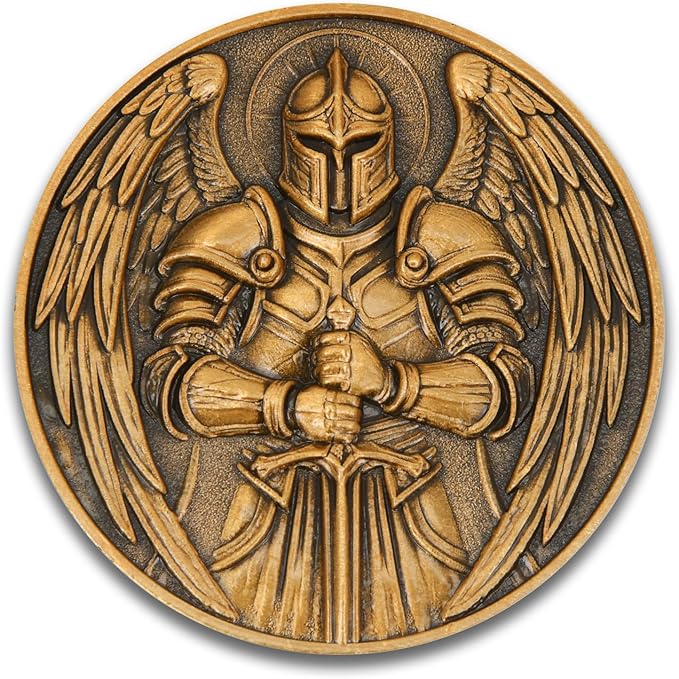 St Benedict Coin & Archangel Michael Religious Token Set - Christian Prayer Medallion with Latin Inscriptions & Guardian Angel Design