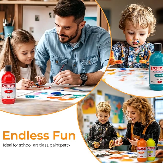 8 Colors Large Washable Paint Set for Kid (8.45oz,250 ml), Bulk Paint Supplies Non Toxic Children Tempera Paint for Art, Craft, DIY, Poster & Finger Paint, Face, School Home Classroom Party