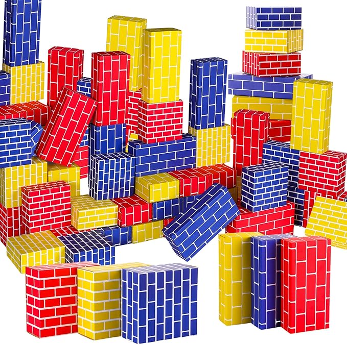Nuanchu 60 Pcs Cardboard Building Blocks for Kids Large Jumbo Square Rectangle Thick Cardboard Pretend Bricks for Building Stacking Game(Classic Shapes)
