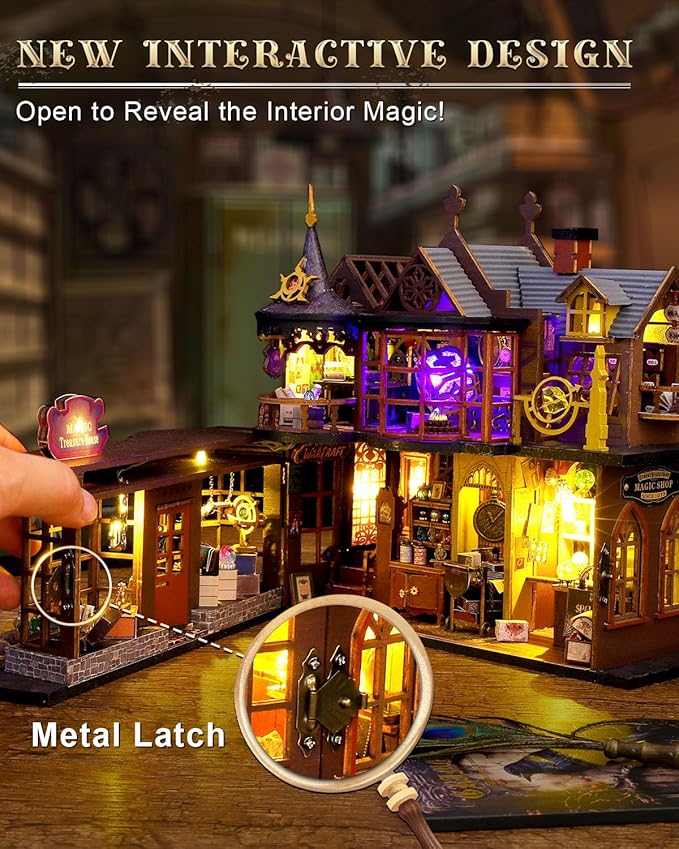 DIY Miniature House Kit Magic Treasure House, Mini Doll House Building Kit with LED Lights Furniture, Miniature Dollhouse Kit Wooden Crafts for Adults Teens Gifts