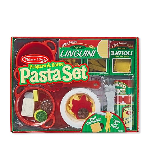 Melissa & Doug Prepare & Serve Pasta Set with Toy Food & Kids Play Kitchen Accessories, Montessori-Inspired Preschool Learning Toys for Girls & Boys 3+