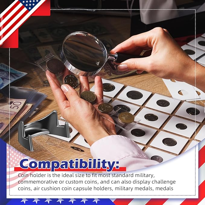 4 Pcs 1.69 Inch Metal Challenge Coin Display Stand Military Coin Holder Medallion Token Holder for Veterans Collectors Fits 2 Inches and up Coins Medals Pocket Watches (Black)