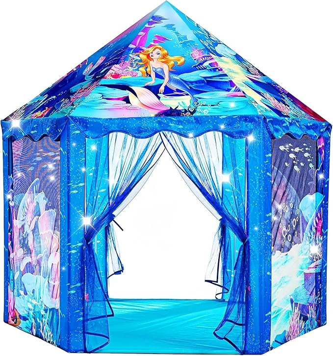 Princess Mermaid Kids Play Tent - Large Playhouse for 3-12 Year Old Girls, Indoor Outdoor Castle Toy for Toddlers, 55'' x 53'' (DxH)