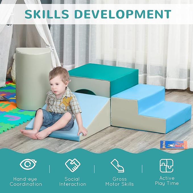 Qaba Climbing Toys for Toddlers and Children, Easy-to-Clean 4 Piece Soft & Safe Kids Foam Play Set for Crawling or Sliding, Multicolor