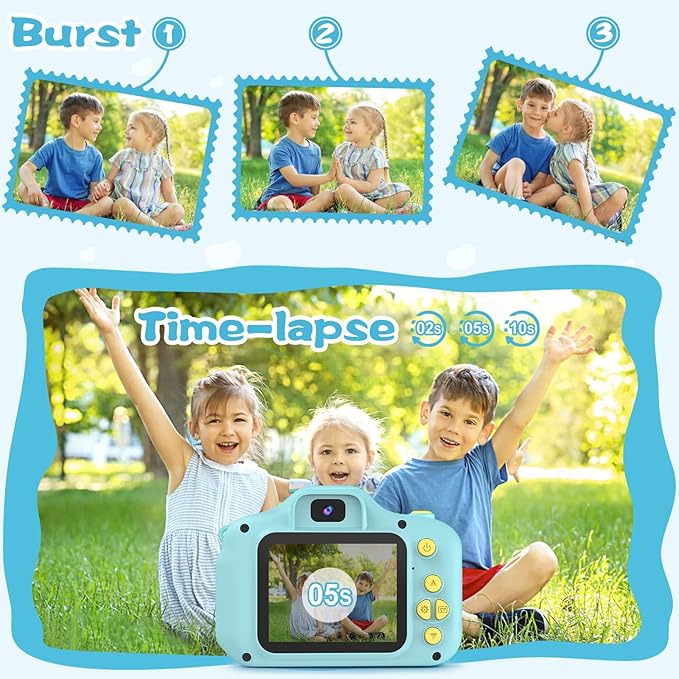 PROGRACE Kids Camera with 32GB SD Card, HD Digital Video Camera for Toddlers, IPS HD Screen, Birthday for Boys and Girls Ages 3-12 – Blue