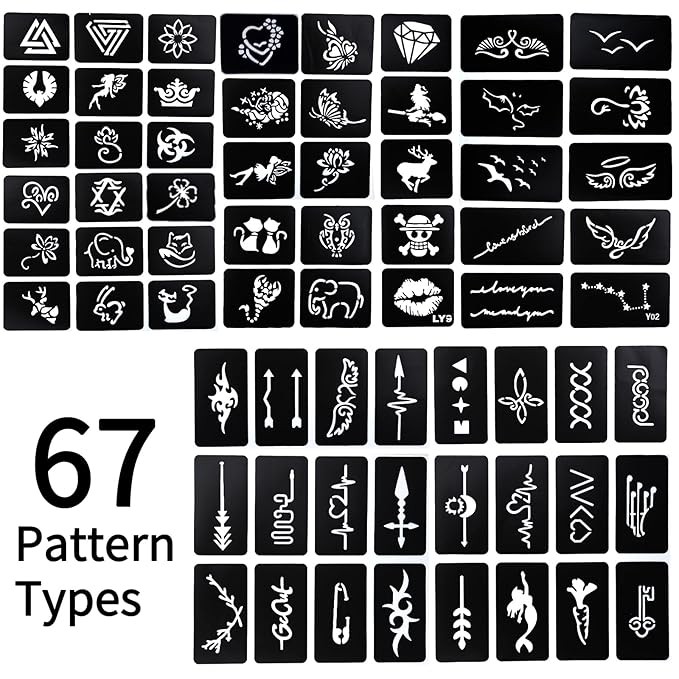 Ponhey Temporary Tattoo Markers for Skin, 12 Body Markers+67 Large Tattoo Stencils,Dual-End Tattoo Pens,Fine Lines with Cosmetic-Grade,Flexible, Skin-Safe Face Paint Kit for Kids Teenage Adults