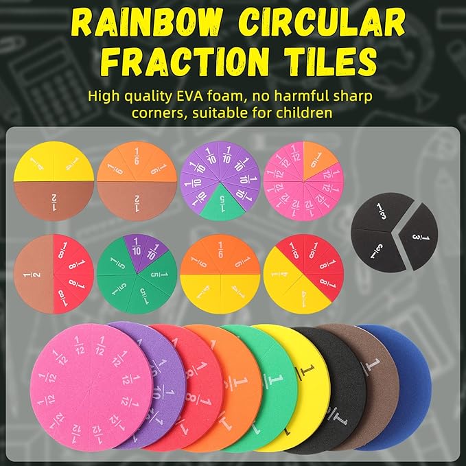 15 Sets Fraction Circles Fraction Manipulatives for Preschool Elementary School Educational Math Learning Manipulatives for Teacher Bulk with Storage Box