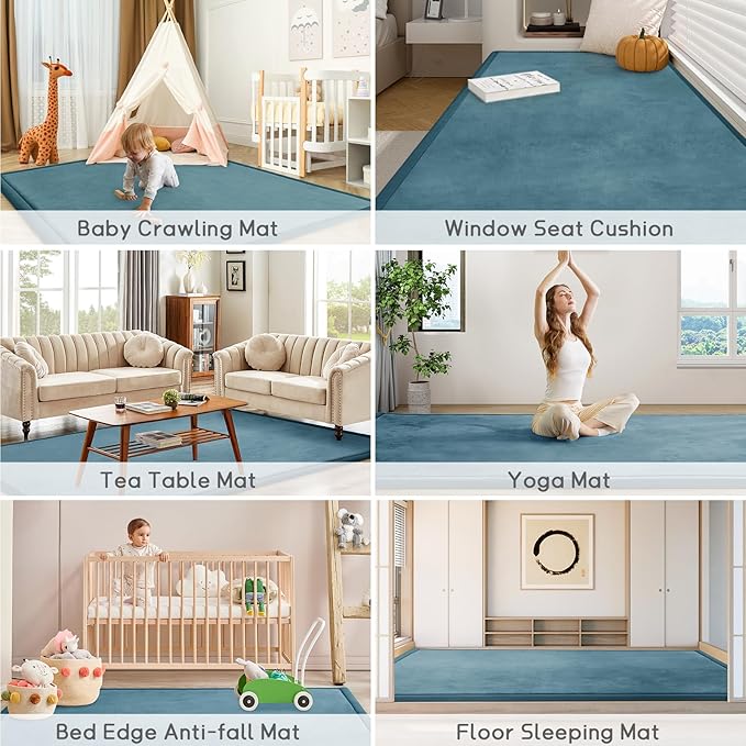 Baby Play Mat for Floor Tummy Time Mat Nursery Muscle Area Playroom Rug Tatami 79"x138" Memory Foam 1.3" Thick Crawling For Babies,Toddlers, Infants, Kids,Floor(Green)