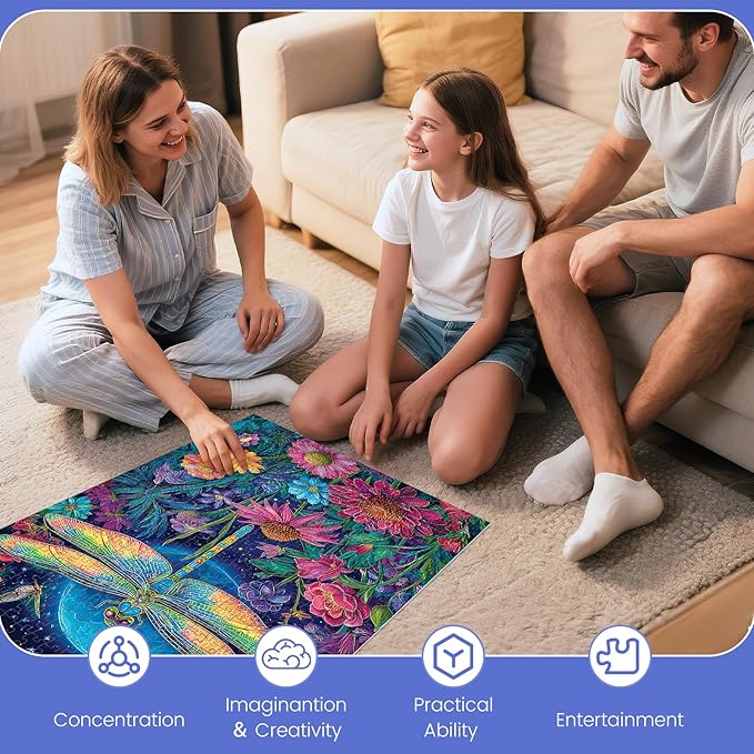 500 Piece Jigsaw Puzzles for Adults, Moonlit Dragonfly in Flower Garden Puzzles for Adults, Fun and Challenging Puzzle for Family Time, Relaxing Gift for Adults, Kids, Seniors, 20.5 x 15 in