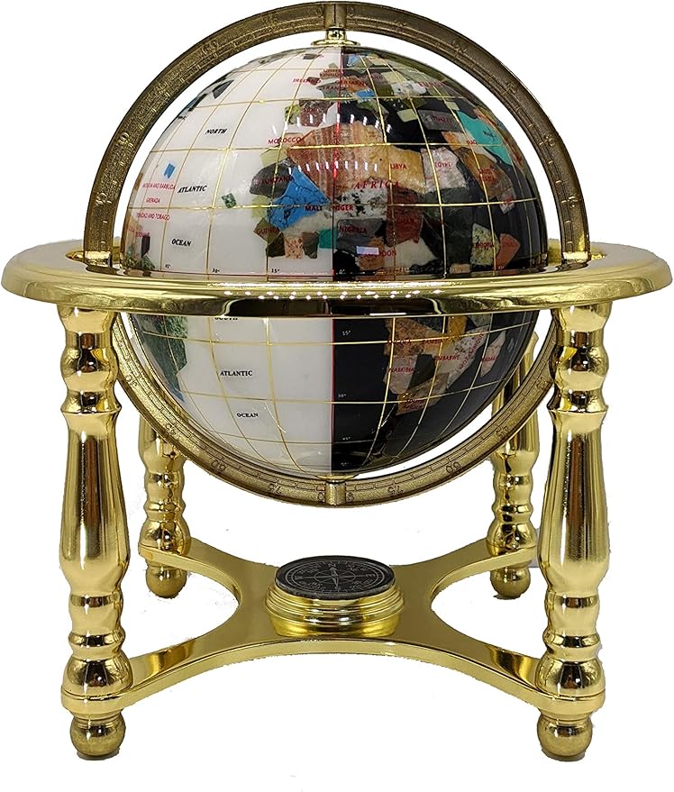 Unique Art 10-Inch Tall Table Top Day and Night Ocean Gemstone World Globe with Gold Stand (DAY N NITE)