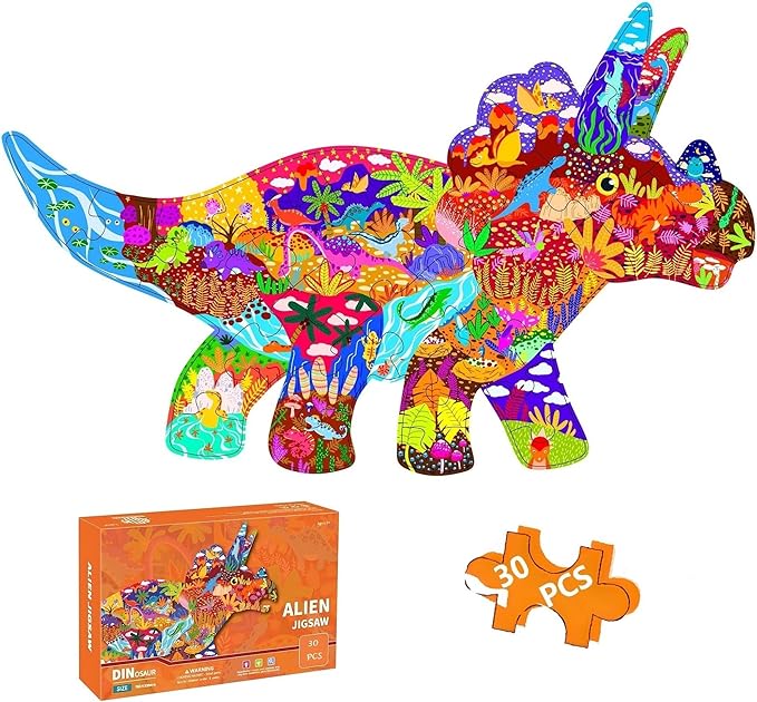 Floor Puzzles for Kids Ages 3-5, 4-6, Big Pieces Jumbo Puzzles Colorful Animal Shaped Puzzle Learning Educational Toys Games Gifts for Children(Triceratops-30 Pieces)