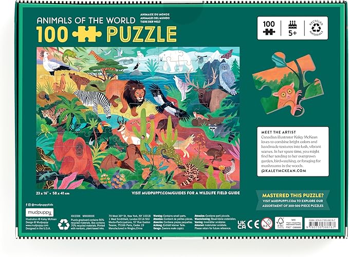 Mudpuppy Animals of The World – 100 Piece Jigsaw Puzzle with Colorful and Fun Illustrations of Animals for Children Ages 5 and Up