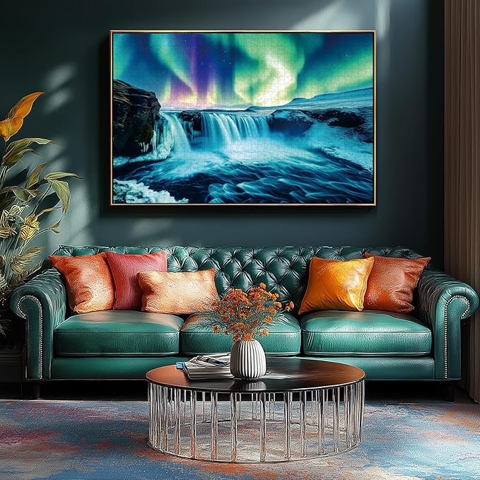 Northern Lights 1000 Piece Puzzle for Adults Unique Waterfall Nature Landscape Puzzles for Adults 1000 Pieces Vibrant Auroras Jigsaw Puzzles 1000 Pieces Family Challenging Puzzle (27.5"x19.6")