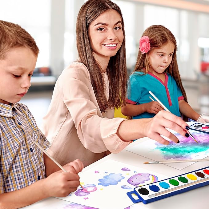 10-Color Water Color Paint Sets for Kids 30 Pack Bulk Watercolor Paint Set Washable Acuarelas Watercolor Palette Mini Paint Sets for Kids Party Favor Classroom Water Paint Kit 2 Wood Brushes Included