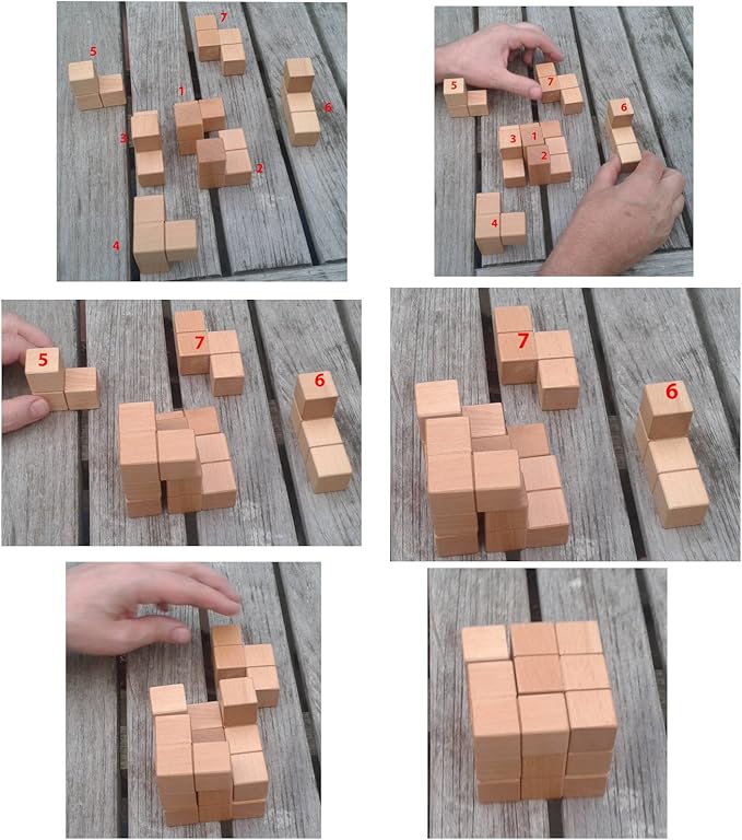TOWO Large Wooden Soma Cube Puzzle - Brain Teaser Puzzle IQ Logic Math Puzzle for Kids and Adults - Mens Gift Sets-Gift Sets for Him-Gifts for Men Who Have Everything- Stocking Fillers Stuffers