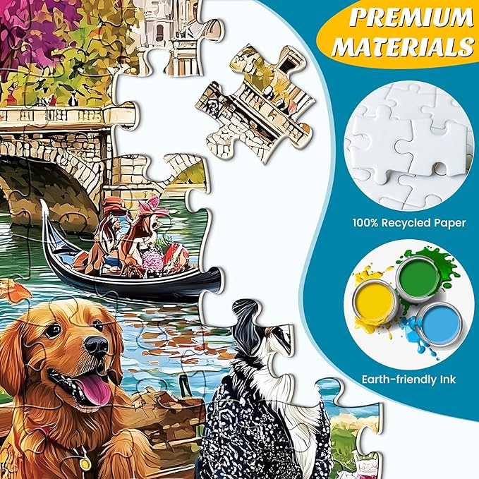 Puzzles for Adults 500 Pieces - Fun Picnic Pups Around The World Puzzle, Dog Gone Days Jigsaw Puzzle, Camping Animal Puzzles for Teens 12-16, Impossible Puzzle Perfect for Game Nights 20.5X 15 in
