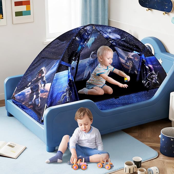 Kid Bed Tent -Twin Play Tent Baby Toddlers Dream Playhouse for Bedroom Decor Indoor Games Twin Size Bed Canopy by CRAWLBO(Galagy)