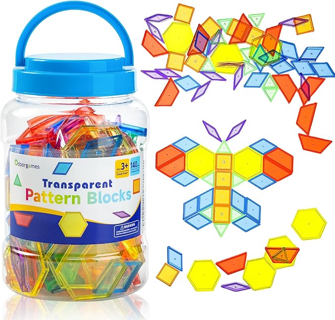140 Pcs Translucent Pattern Blocks - Educational Light Table Manipulatives and Accessories - Fun and Engaging Geometric Shapes
