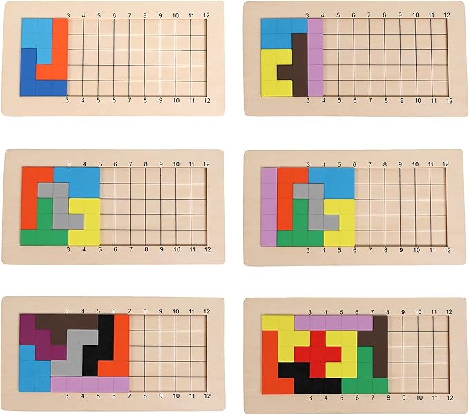 Wooden Pentominoes Puzzle Games - Family Board Games for Kids and Adults- Tangram Geometry Math Pattern Blocks Toys for 6 Years Montessori Learning Toys - Smart IQ Math Brainteaser Puzzle