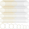 Pndeyo 120pcs Hypoallergenic Earring Beading Hoops, Mix Sizes Round Hoop Earrings Findings, Open Earring Wire Ring Accessories for Jewelry Making- Gold & Silver
