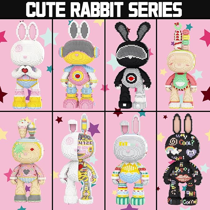 Rabbit Animal Micro Building Blocks Set for Adults Cute Large Sets Toys Gift Kids 6400 Pieces 55cm High Series