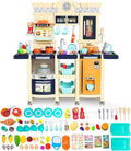 【2025 Upgraded】 Kitchen for Kids Interactive Play Kitchen for Kids Toddlers-Lightweight Easy-Install Pretend Kitchen with Tablet Ordering, Music, Lights Sounds, Steam Stove, Sink & Dishwasher(Blue)