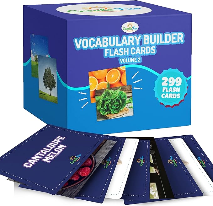 300 Vocabulary Builder Flash Cards Vol 2, Photo Cards Learning Materials for Speech Therapy, ESL, Autism, Homeschool & Kids Includes Emotions, Go Together Opposites, Noun Food, Prepositions, Verbs