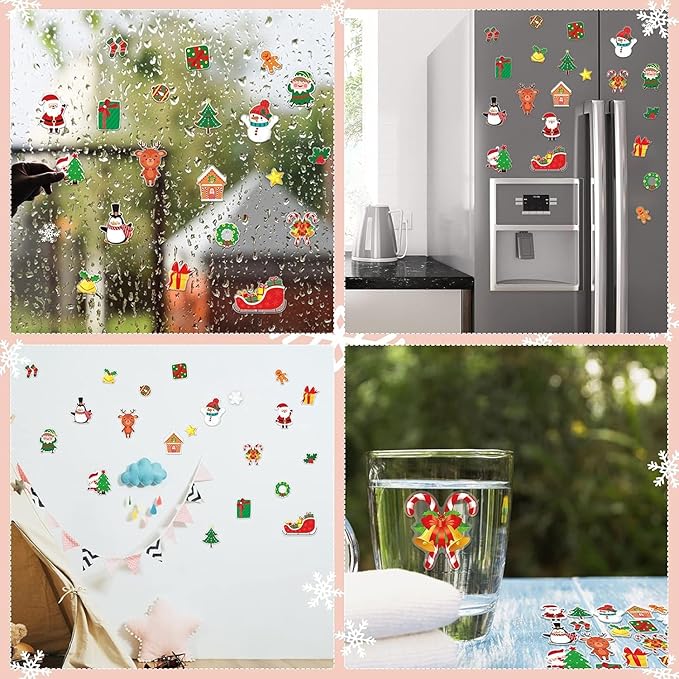 40 PCS Christmas Thick Gel Clings Winter Christmas Window Gel Clings Decals Stickers for Kids Toddlers and Adults Home Airplane Classroom Nursery Holiday Party Supplies Decorations