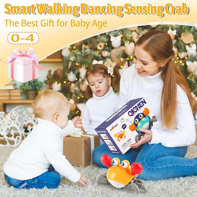 Hirger Crawling Crab Baby Toy Infant: Tummy Time Toys for Babies 3 6 9 12 18 24 36 Months, Walking Dancing Sensing Crab for Toddler 1 2 3 4 Year Old, 1st Music Birthday Gifts for Boys Girls