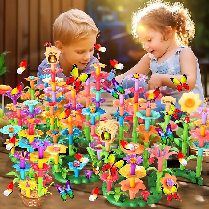 238Pcs Flower Garden Building Toys for Girls 3 4 5 6 7 Year Old, Upgrade DIY Building Stacking Toys, STEM Preschool Educational Toddler Toys Brain Development Kindergarten Kids Toy