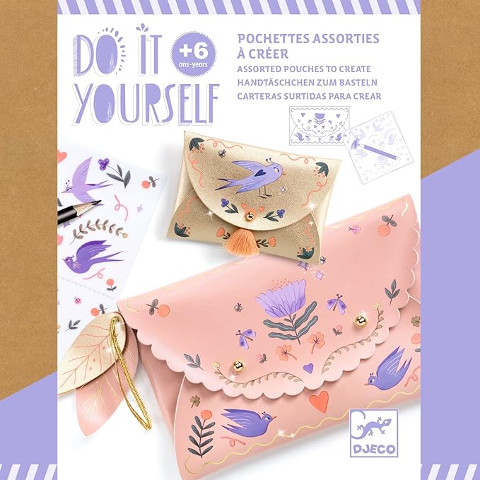 DJECO DIY Sweet Fashionista Pouches - Craft Your Own Fashion Purse - Arts & Crafts for Little Ones - Fun & Creative for Family & Friends, Trendy Fashion, Cute Purse, Creative Kit for Children 6+ Years