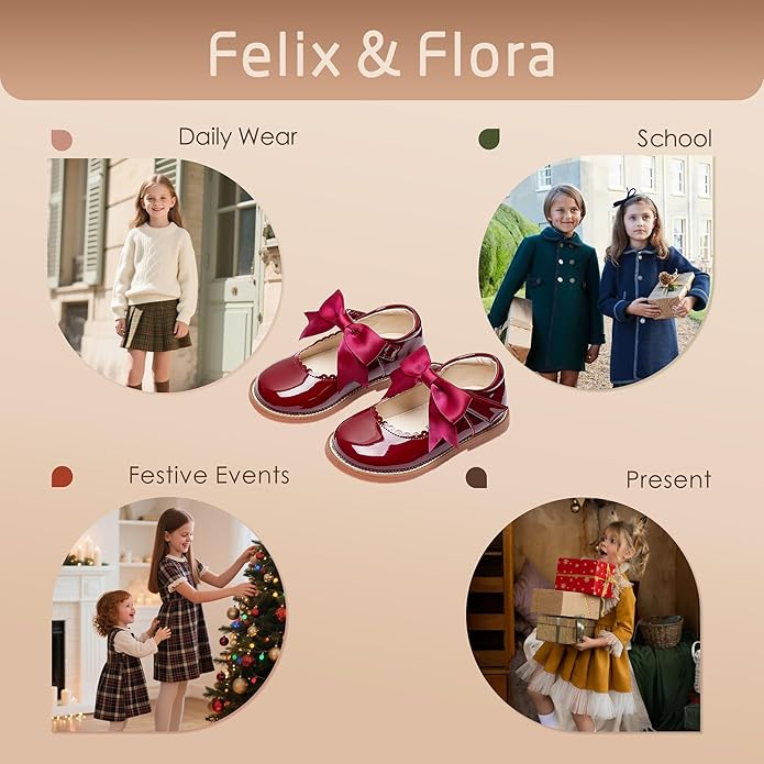 Felix & Flora Toddler Little Girl Mary Jane Dress Shoes - Ballet Flats for Girl Party School Shoes