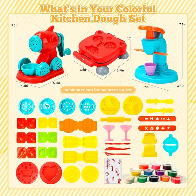 59 PCS 3 in 1 Dough Sets for Kids Ages 3-4-8, Art Crafts Dough Tools Kit, Ice Cream Playset Noodle Hamburger Maker Machine, Kitchen Creations Food Play Toys Toddlers Boys Girls