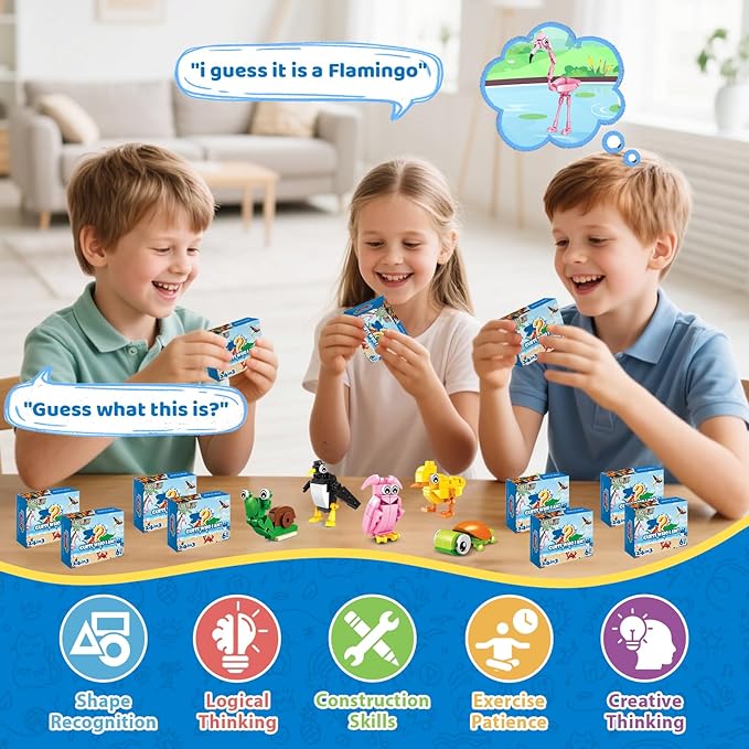 24 Packs Party Favors for Kids – 779 PCS 6-in-1 & 12-in-1 Animal Building Blocks Set with Animal Cards – Goodie Bag Fillers, Classroom Prizes, Birthday & Christmas Gifts for Kids Ages 6-12