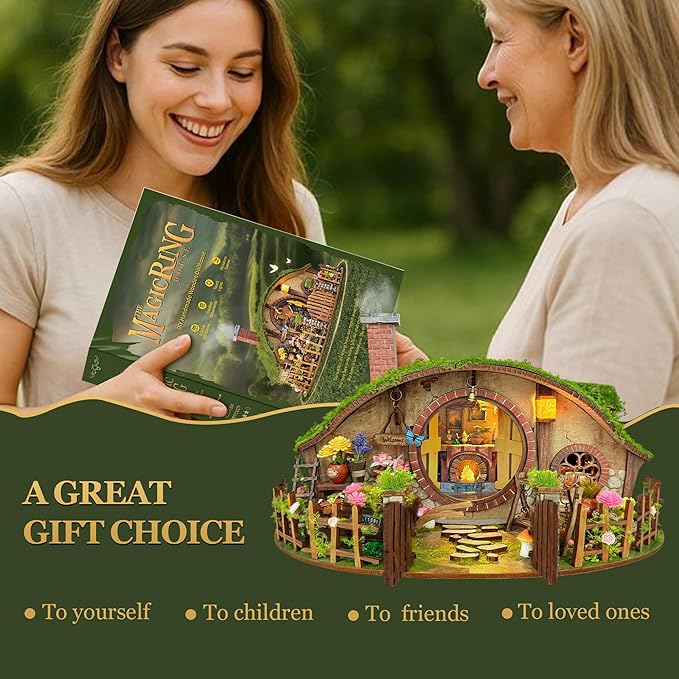 Miniature House Kit - Forest-Themed DIY Dollhouse Kit | Blind Box Design, Stress-Relief Craft, 3D Wooden Puzzles for Adults - The Magic Ring House (SQ-59)