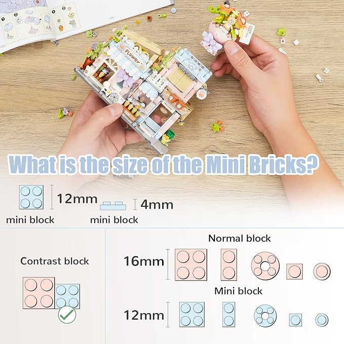 Street View Flower House Shop Mini Building Blocks, MOC Creative Building Toys Cute Panda Building Set for Girls 6-12, Simulation Architecture Construction Toy, Gift Idea for Kids Adults (854 PCS)
