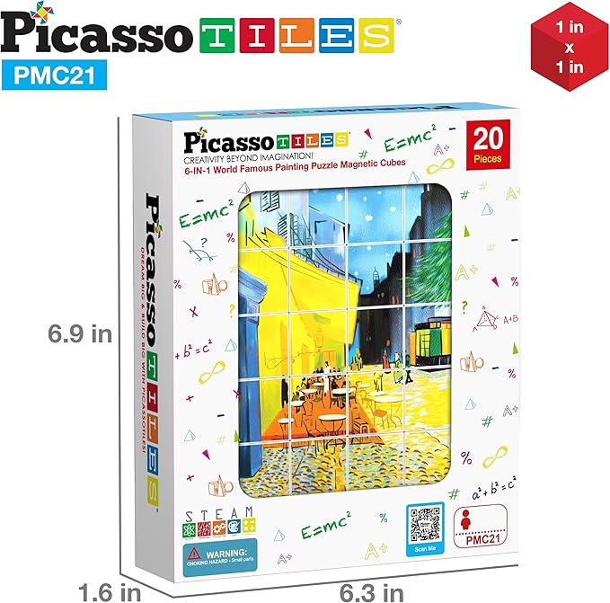 PicassoTiles 1” Magnetic Puzzle Building Cubes Blocks of Popular World Famous Art Paintings with Free Frame, Educational STEAM Toys for 3+ Year Old Boys Girls Toddlers Or Preschool Age Children PMC21
