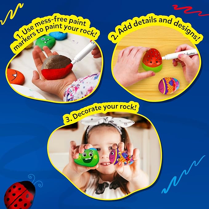 Skillmatics Rock Painting Kit - Mess-Free Art & Craft Activity for Girls & Boys, Craft Kits & Supplies, DIY Creative Activity, Christmas Gifts for Kids Ages 4, 5, 6, 7, 8, 9, 10, 11,12