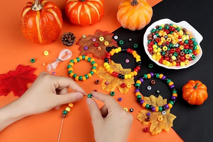 XIANNVXI 10Colours Fall Pony Letter Beads Set Friendship Bracelet Making Kit 500pcs Red Orange Yellow Green Brown Pony Beads Bulk