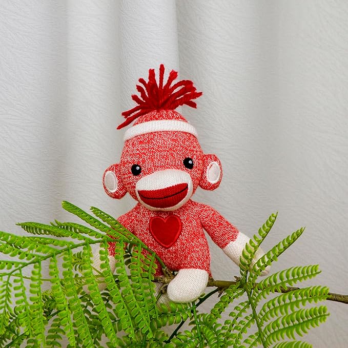 Plushland Adorable Sock Monkey, The Original Traditional Hand Knitted Hot Pink Stuffed Animal Toy Gift-for Girls and Boys Baby Doll Present Puppet 6 Inches