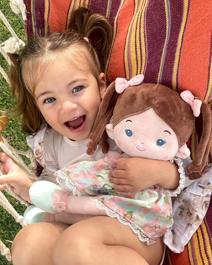 LeyaDoll Personalized Soft Baby Doll Toys (16''), My First Baby Rag Doll for 1 Year-Old Girl Birthday Gift, Christmas Plush Toys Gift for Toddler Kids Infants-Daydream-Meadow-Girl